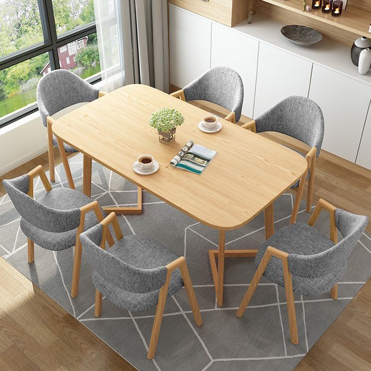 Rectangle Artificial Wood Table for Restaurant Modern Dining Table with Double Pedestal
