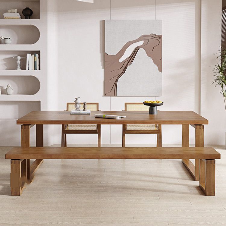 Natural Rectangle Dining Site Table Modern Solid Wood Sled Base Dining Table