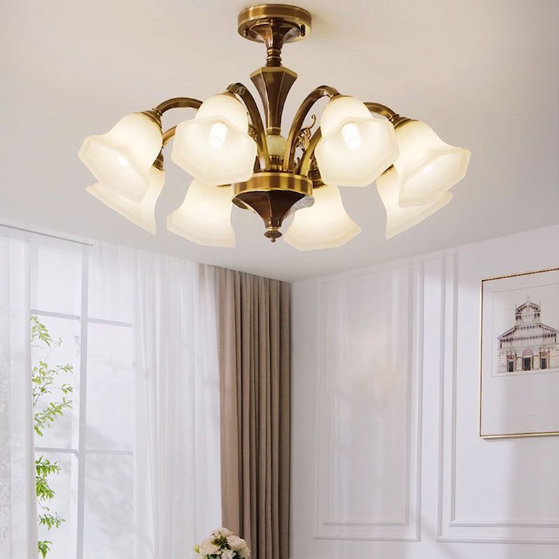 American Style Ceiling Light Bell Shape Ceiling Lamp with Glass Shade for Living Room