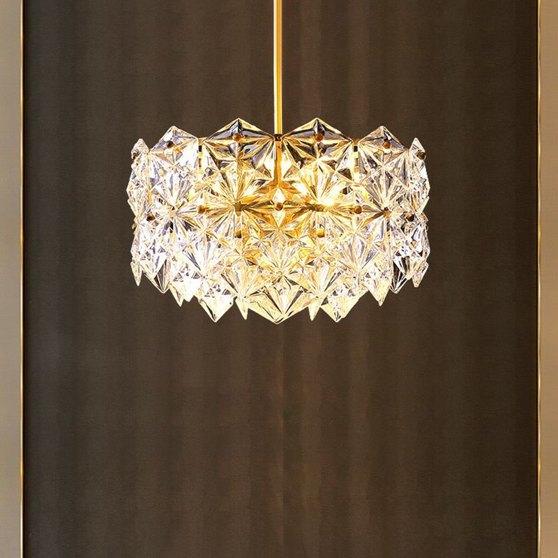 Hexagonales Esszimmer Hängende Lampe geschnitzte Kristall moderne Kronleuchterleuchte in Gold