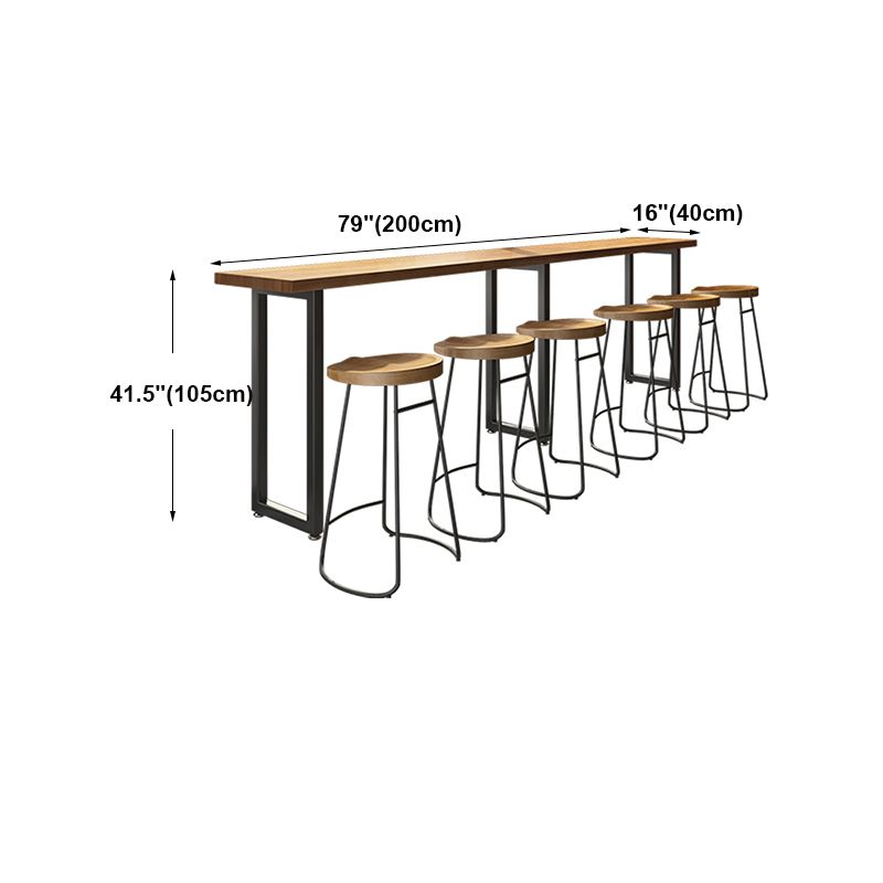 Light Brown Modern Style Bar Table Rectangular Wood Bar Bar with Metal Base, Only Table