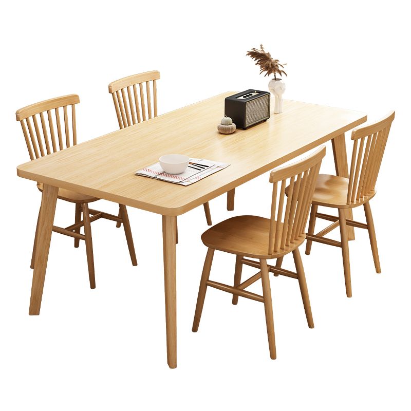 Table à manger en bois massif rectangle Table en bois de caoutchouc moderne dans la nature avec 4 jambes