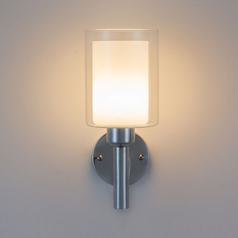 Modern Vanity Lighting Cylinder Wall Light Fixture with Glass for Bathroom
