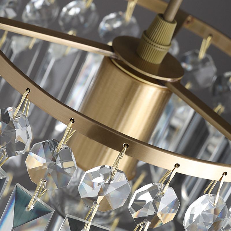 3-Lights K9 Crystal Drops Shade Island Light Brass Contemporary Style Kitchen Bar Hanging Lamp in Gold