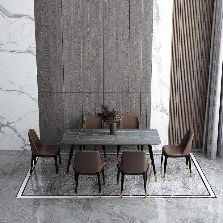Mesa de comedor rectangular industrial de metal Mesa de comedor de piedra sinterizada con patas de metal