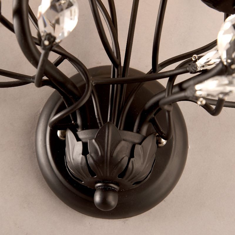 Crystal Candle Shape Wall Sconce Modern Style 2 Lights Wall Light Fixture in Black