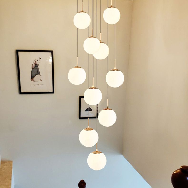 Sphere Staircase Pendant Ceiling Light Glass Modern Style Ceiling Pendant Light in Gold