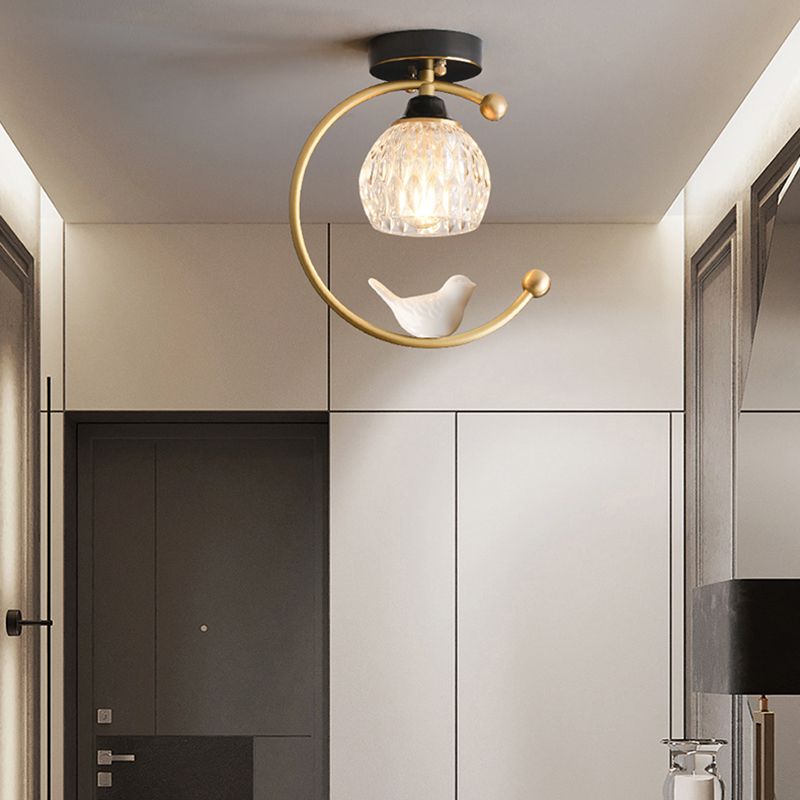 Plafonnier en forme de géométrie, moderne, en verre, à 1 lumière, doré