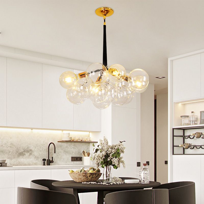 Globe Chandelier Light Fixture Vintage Clear Glass Pendant Lighting for Restaurant