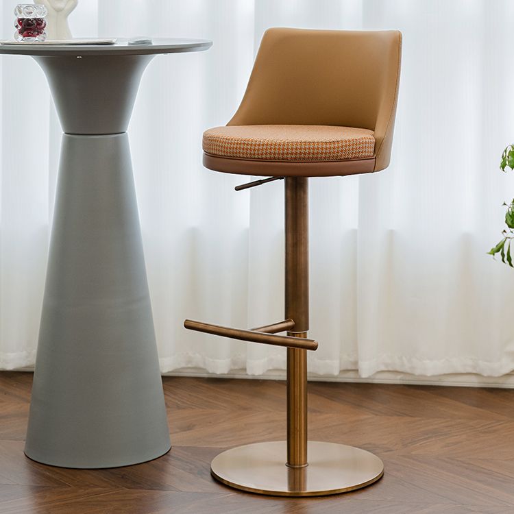 Glam Style Adjustable Swivel Upholstered Bar Stool with Metal Leg