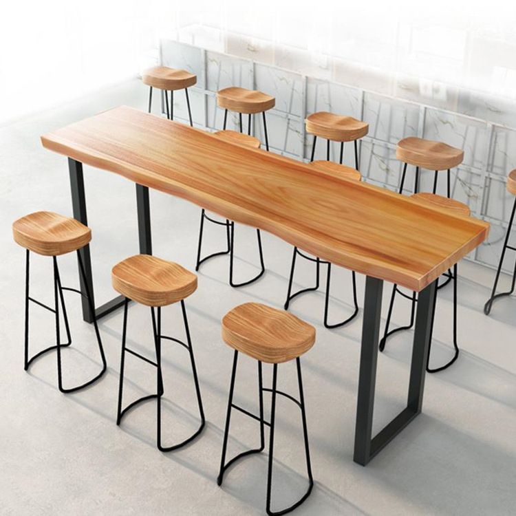 Industrial 1/2/7 Pieces Bar Table Set Rectangle Wood Bar Table with High Metal Stools