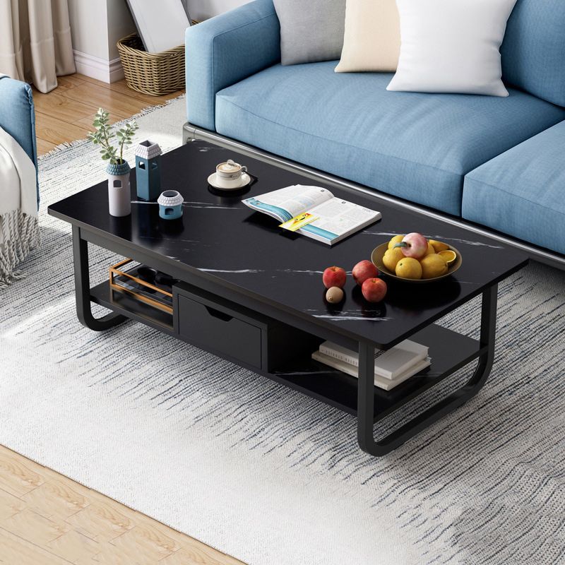 Wood Modern Double Pedestal Coffee Table Rectangle Table, 39.4"/47.2"