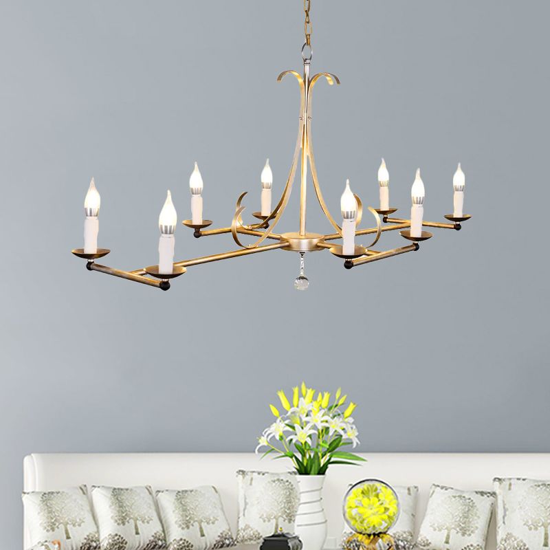 Traditional Candle Shaped Hanging Lamp 8 Bulbs Metal Island Chandelier Light in Gold/Silver