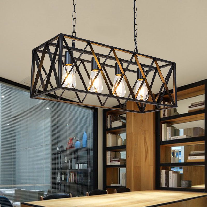 Industrial Rectangular Island Pendant Lights Metal Multiple-Light Island Light Fixtures