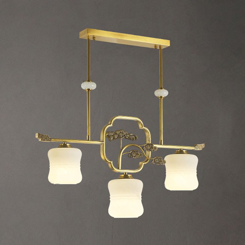 Accesorios de iluminación de la isla de cilindro modernos de vidrio blanco 3 iluminación colgante