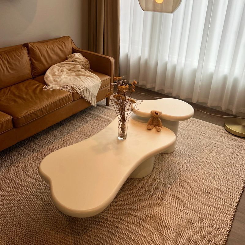 White Scandinavian Wood Coffee Table 2 Legs Irregular Cocktail Table