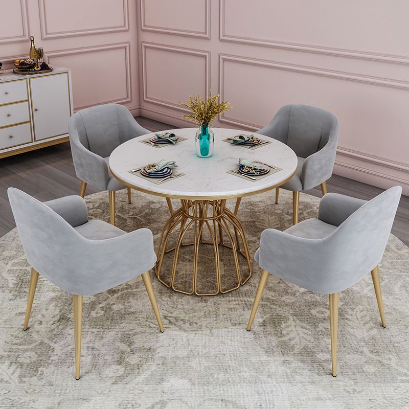 Round White Top Dining Table Traditional Luxury Dining Table with Gold Frame