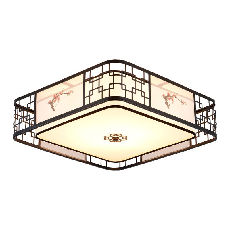 Brown Geometric Flush Mount in Traditional Artistic Style Wrought Iron Ceiling Light with Fabric Shade
