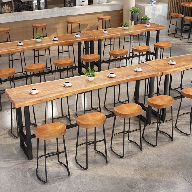 Rectangle Counter Table Footrest Wood Modern Cocktail Bar Table in Natural