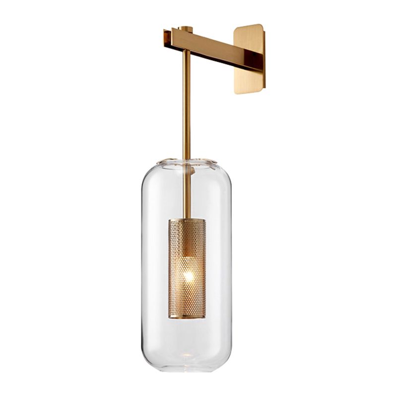 Industrial 1 - Light Cylinder Glass Wall Light - Iron Wall Sconce in Black / Gold