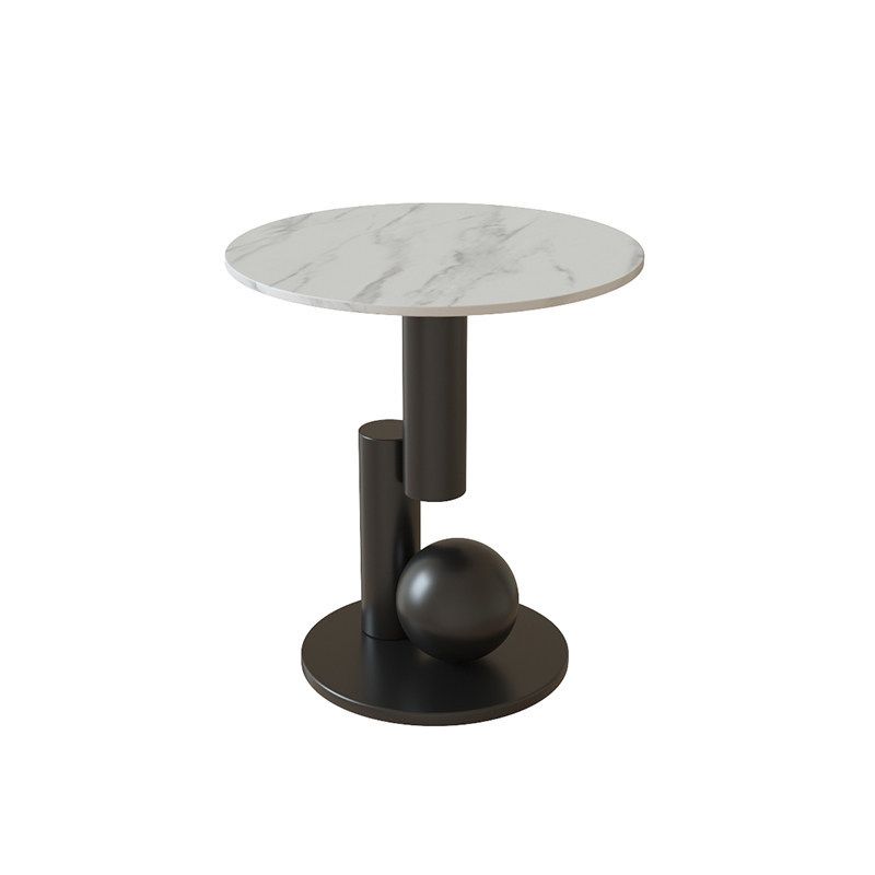 Pedestal Gold/black Metal Pedestal Design Rock Sheet Top Round Side Table