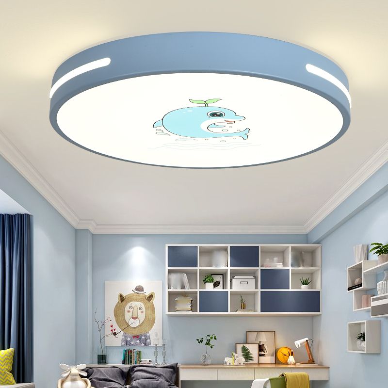 Round Shape LED Ceiling Lamp Kids Style Iron 1 Light Flush Mount for Dining Room