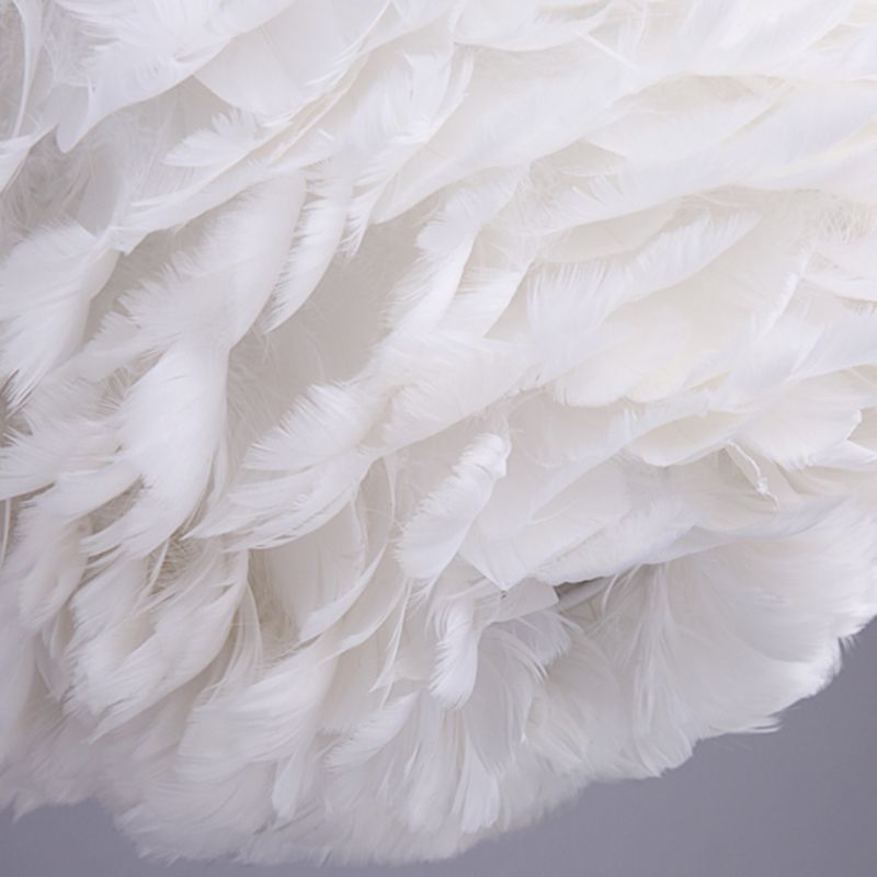 Romantic Heart Shaped Hanging Light, Feather Shade Single-Bulb Pendant Lighting in White for Bedroom