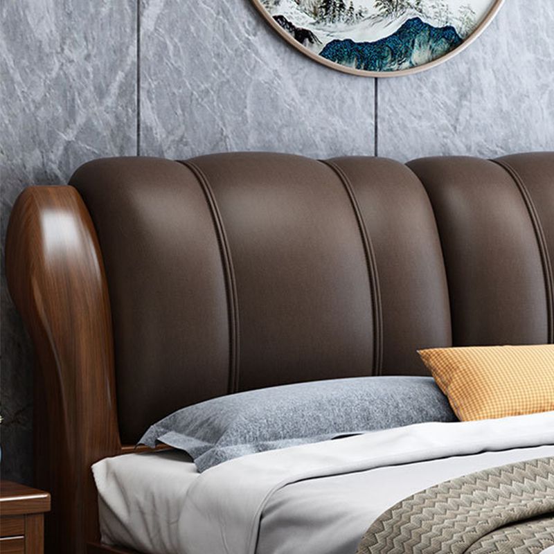 84.65 inch Wide Traditional Bed Frame Walnut Bed with Upholstered Headboard