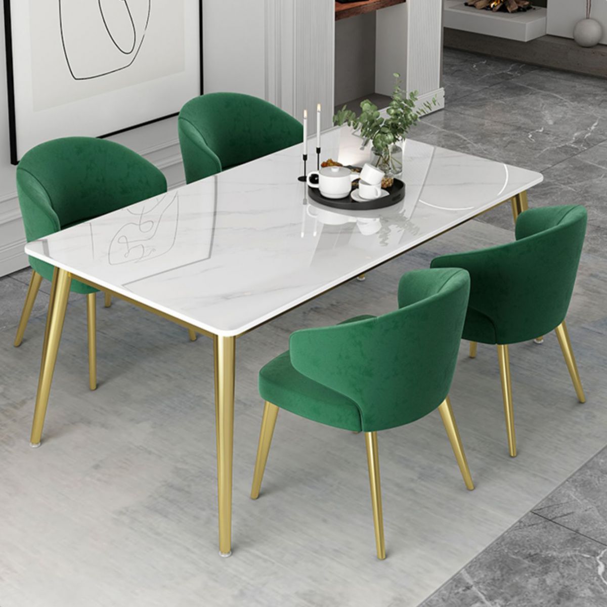Glam White Sintered Stone Dining Table Set 1/2/5/7 Pieces Dining Set for Dining Areas
