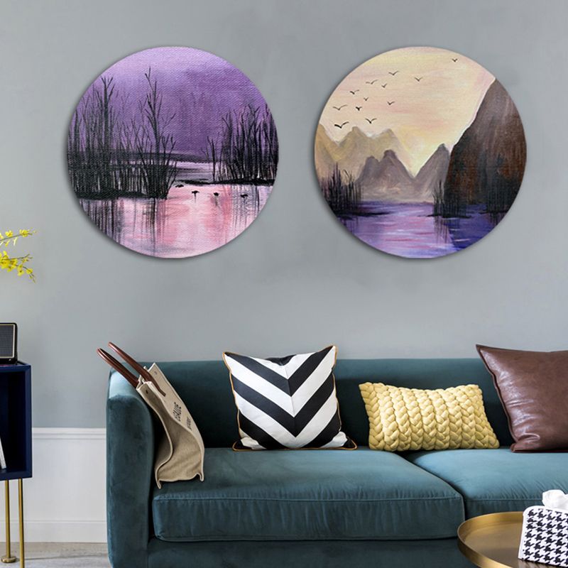 Nightfall Nature Scenery Painting Pastel Color Canvas Print Wall Art for House Decor