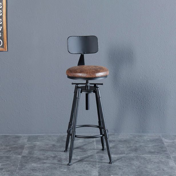 Black Industrial Round Counter Stool Metal Adjustable Height Bar Stool with Swivel