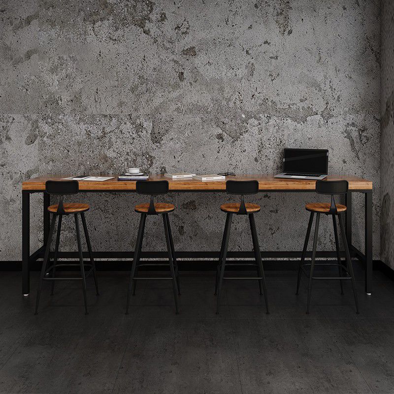 Industrial Rectangle Bar Dining Table Solid Wood Bar Dining Table with Trestle Base