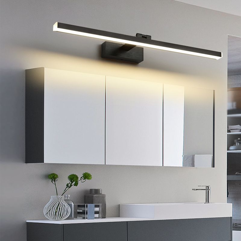 Linear Bathroom Mirror Light Fixture Metal LED Simple Wall Mounted Lamp in Black
