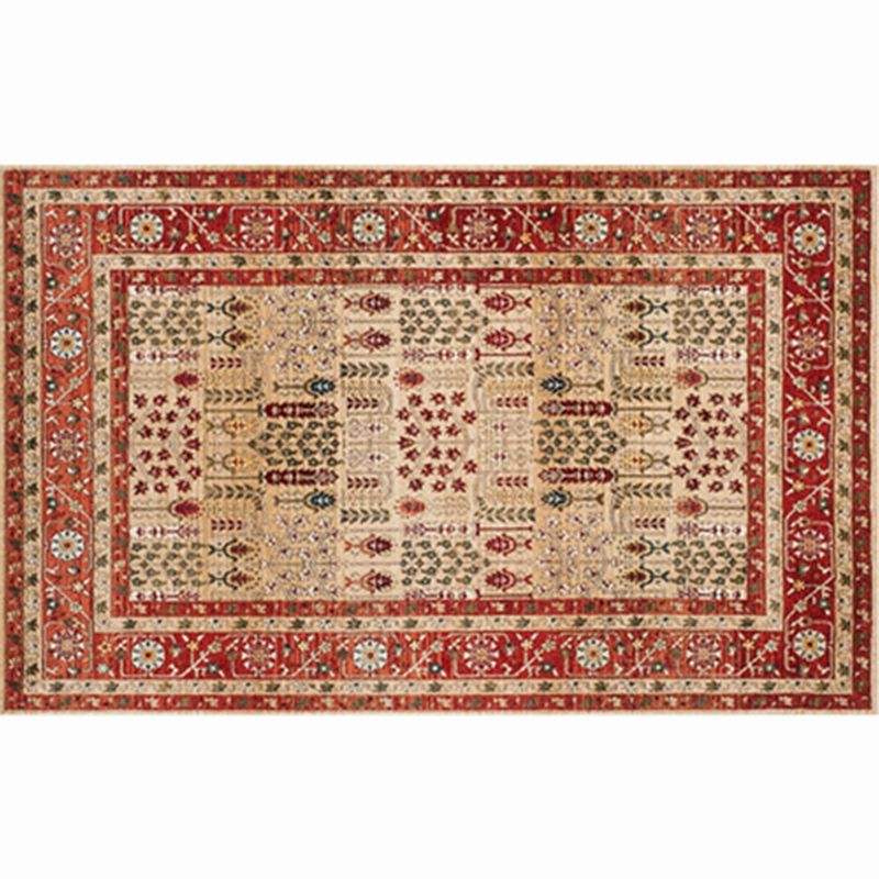 Red Tone Retro Area Carpet Polyester Tribal Print Indoor Rug Non-Slip Backing Carpet for Living Room