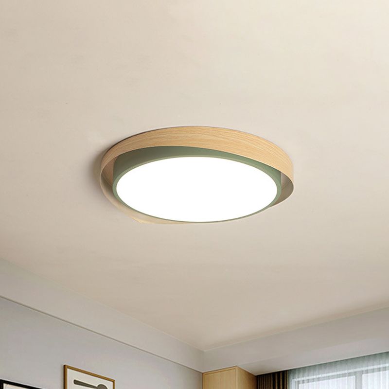 16.5"/20.5" W 2-Shade Circular Ceiling Light Macaron Metal Blue/Grey and Beige LED Flush Mount Fixture for Child Bedroom, Warm/White Light