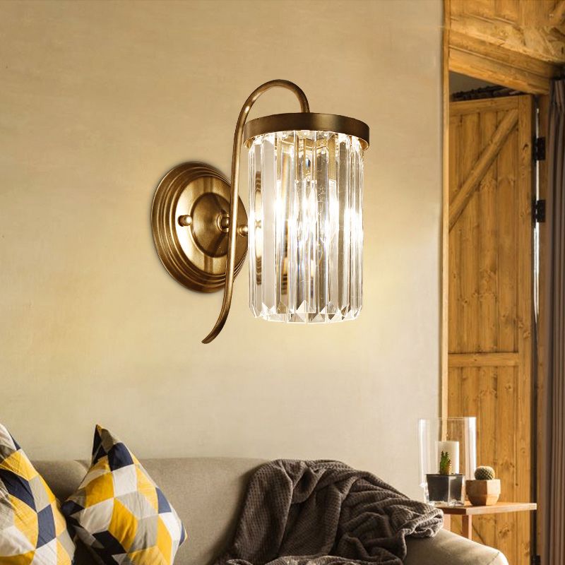 Luminaire mural à cylindre cristallin prismatique moderne 1 clair Gold / Black Wall Mount Light