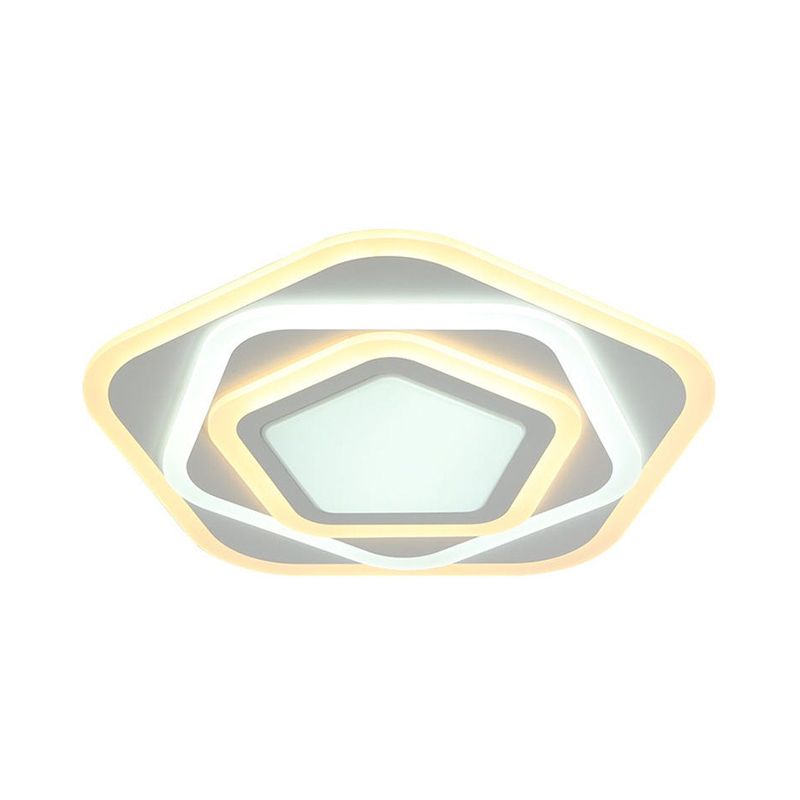 White Layered Pentagon LED Flush Light Contemporary Acrylic Ceiling Flush Mount Lamp in Warm/White Light, 8"/19.5" Wide