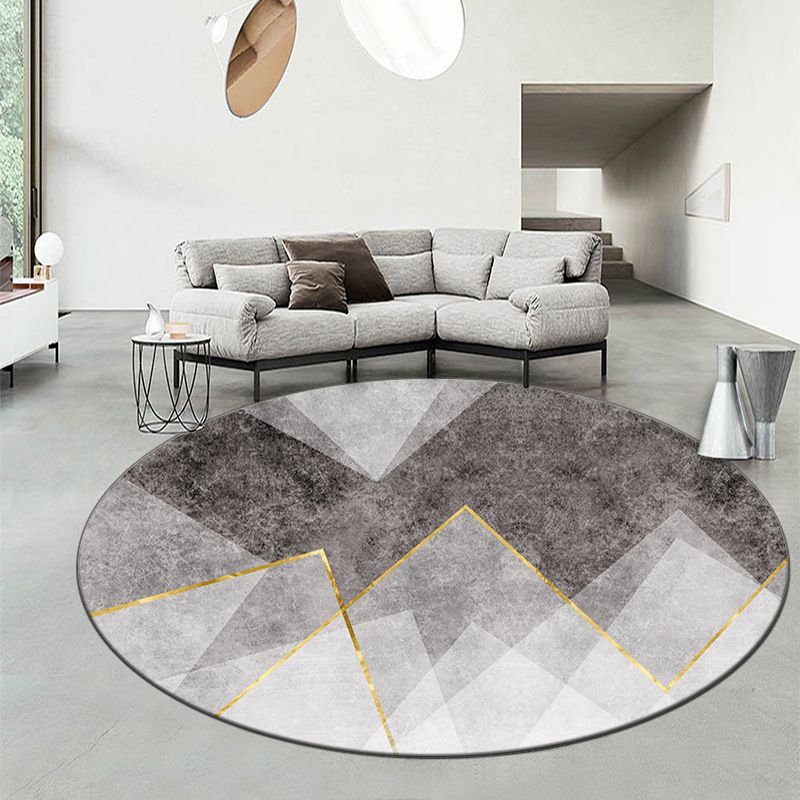 Round Graphic Print Rug Polyester Casual Carpet Pet Friendly Area Rug for Living Room