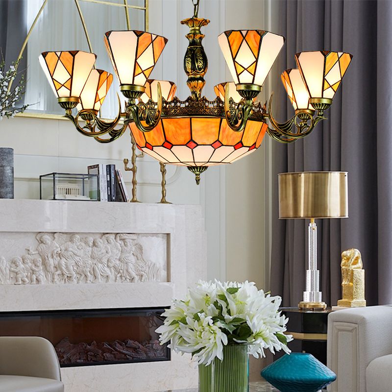 Lampadario del soffitto ciotola 11 luci colorate in vetro illuminazione a sospensione vintage in giallo