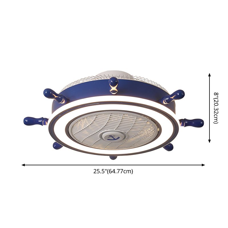 Iluminación de ventilador de timón azul marino LED acrílico Semi Flush Mounte de techo para niños para niños Room