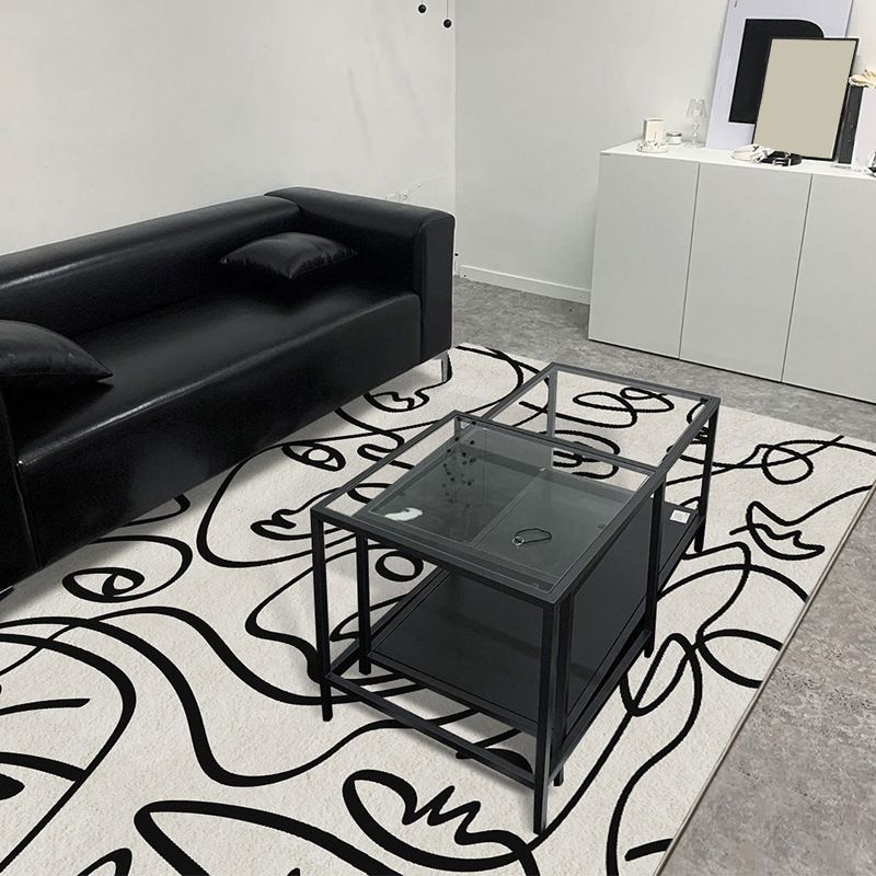 Apricot Abstract Line Rug Polyester Modern Rug Washable Rug for Drawing Room