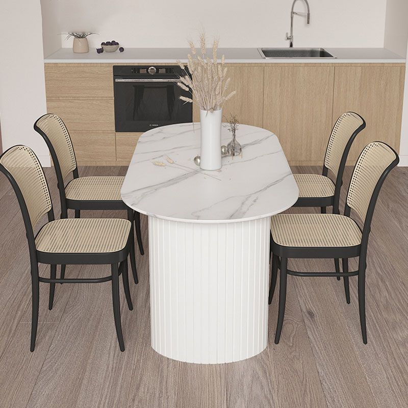 Contemporary Style Dining Table Stone Double Pedestal Dining Site Table