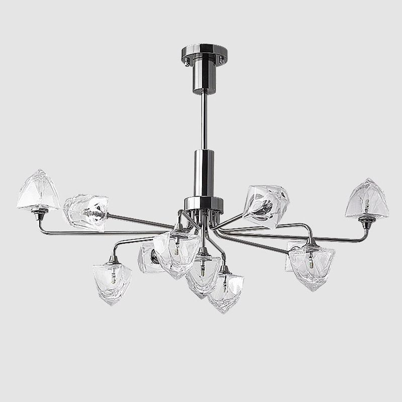 Modern Metal Hanging Chandelier Light Glass Shade Ceiling Chandelier in Sliver for Living Room