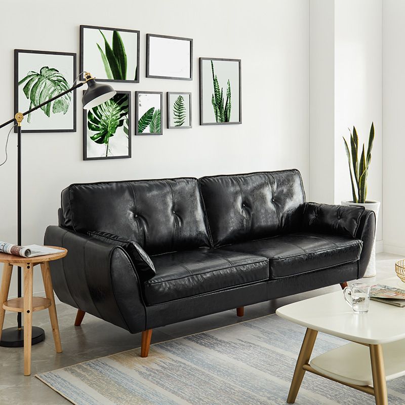 Faux Ledersofa ausgestoßen Armknopf getuftet lose Rückensofa für Wohnzimmer