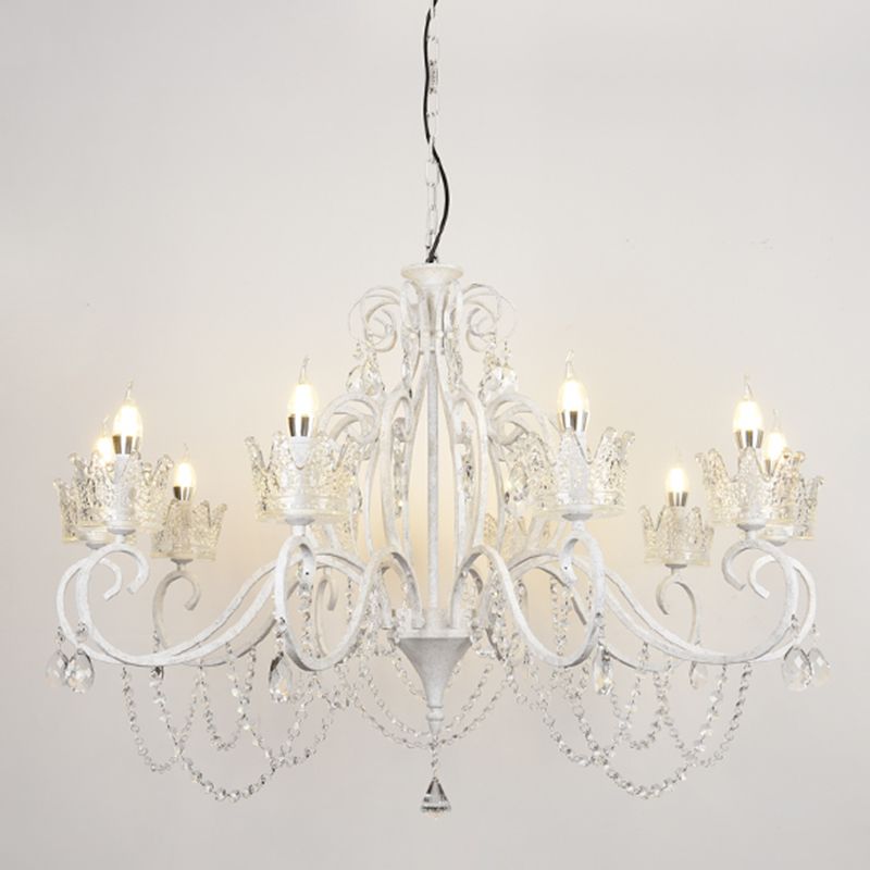 Traditional Crown Chandelier Lighting Crystal Pendant Light with Metallic Candlestick