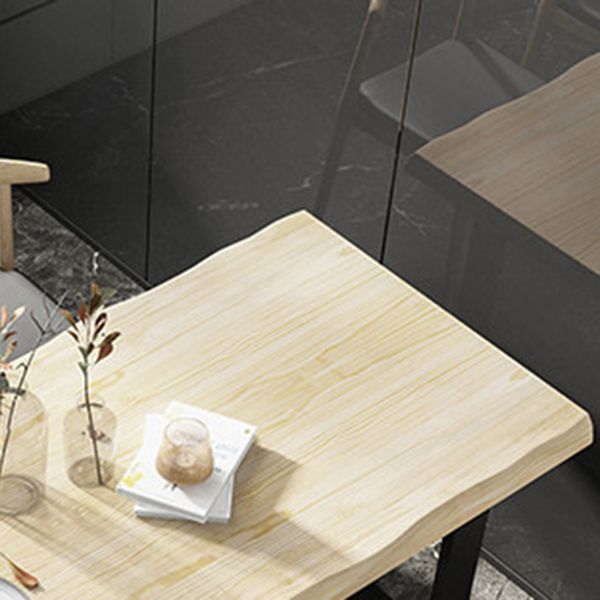 Table à manger en bois massif rectangle avec base en métal et double piédestal pour restaurant