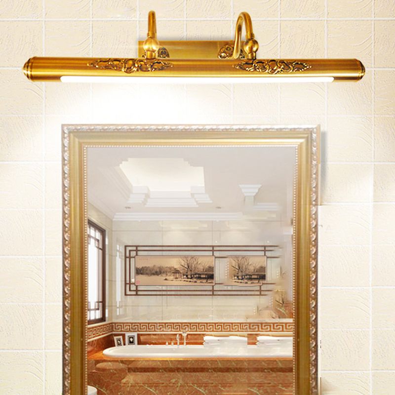 Metal Linear Shade Mirror Wall Lighting Modern 1 Light Wall Mounted Light Fixture in Gold