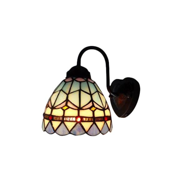 Dome Blue Glass Sconce Light Fixture Baroque 1 Head Black Wall Mounted Light for Living Room