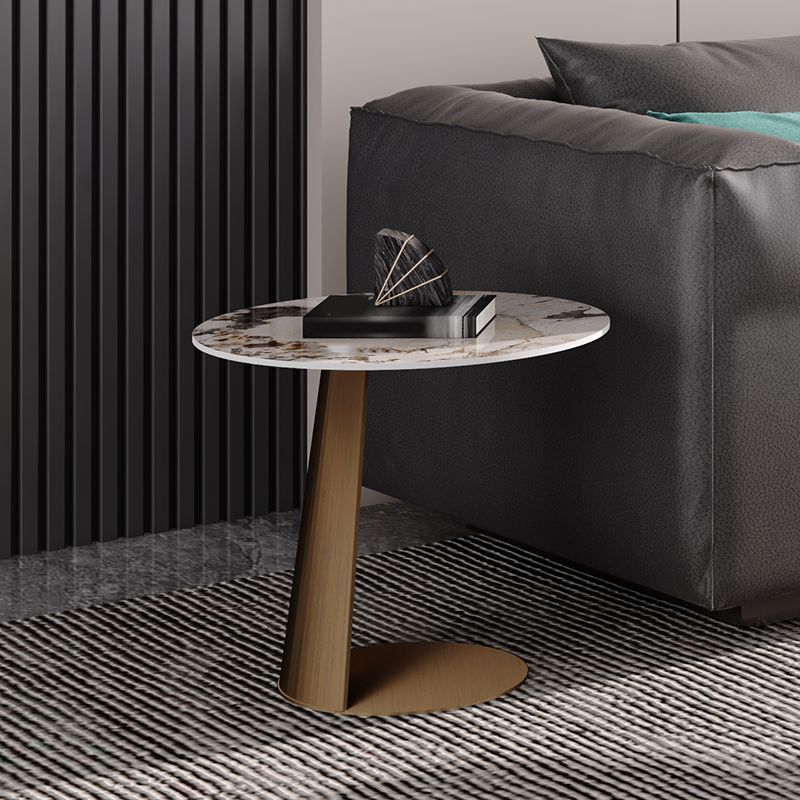 White Minimalist Slate End Slide Table Pedestal Sofa Corner Table