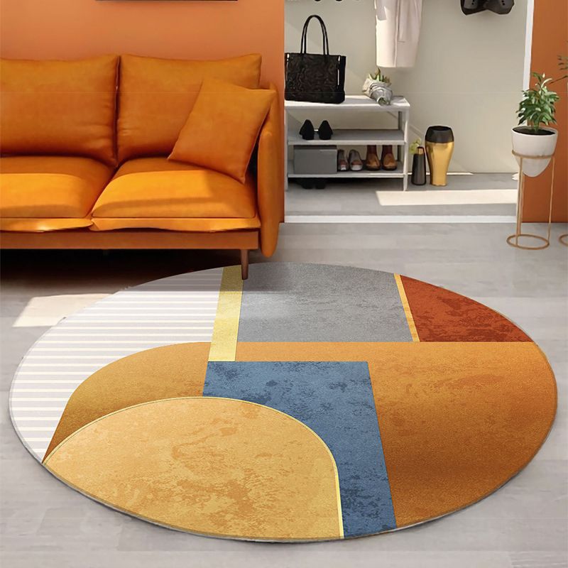 Light Orange Modern Area Rug Polyester Stripe Rug Non-Slip Backing Rug for Home Decor